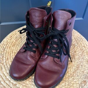 Dr. Martens Burgundy Leather Lace-Up Boots with Black Laces